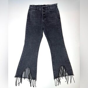 Blue B Collection Women’s Distress Charcoal fringe Bottom Legs  Jeans Size-Large